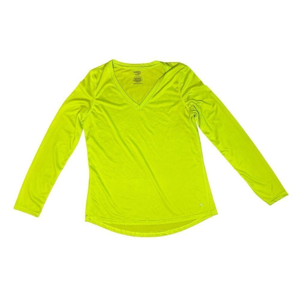 Danskin Now Neon Yellow Pullover Running Jogging LS Semi-Fitted Top sz L(12-14)‎